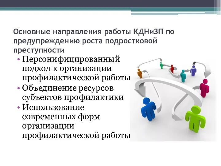 Основные направления работы КДНиЗП по предупреждению роста подростковой преступности Персонифицированный