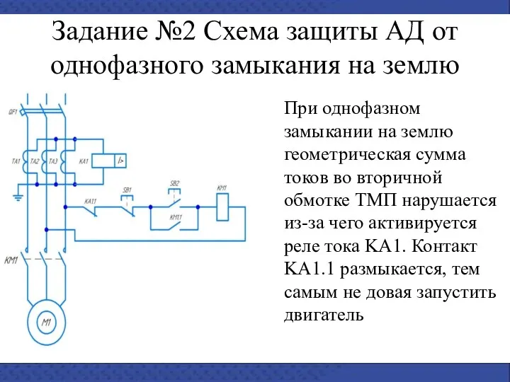 Задание №2 Схема защиты АД от однофазного замыкания на землю