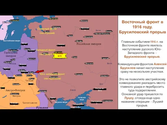 Восточный фронт в 1916 году. Брусиловский прорыв Главным событием 1916