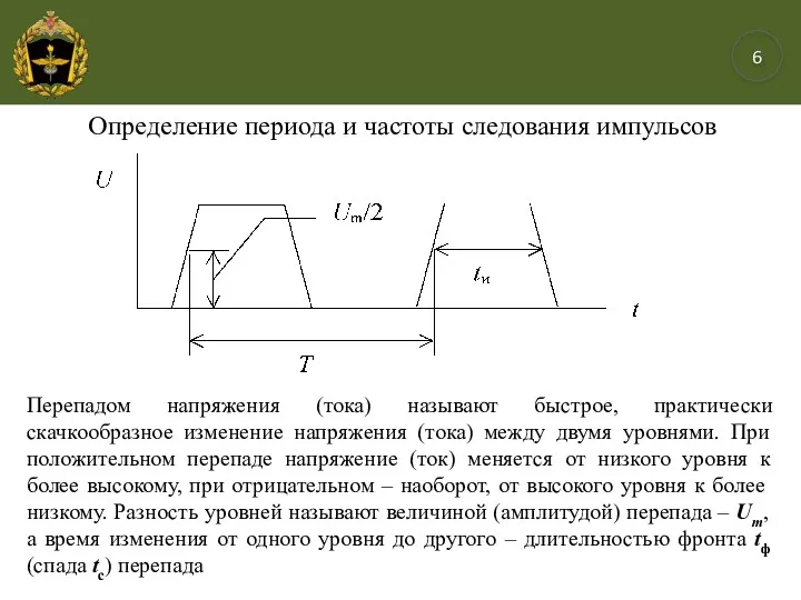 Определение периода и частоты следования импульсов 6 Перепадом напряжения (тока)