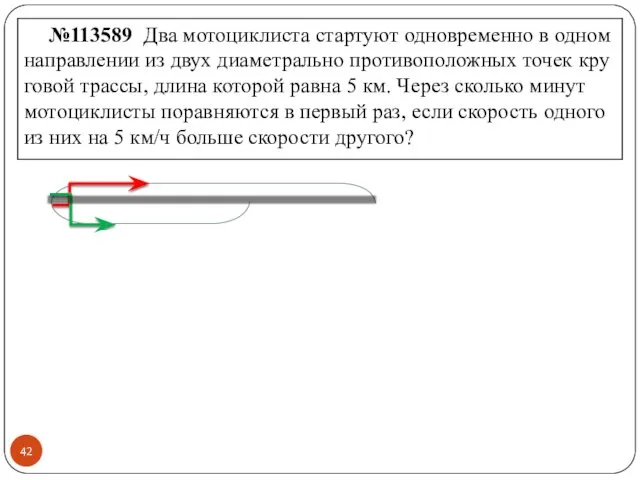 №113589 Два мо­то­цик­ли­ста стар­ту­ют од­но­вре­мен­но в одном на­прав­ле­нии из двух