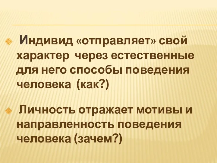 Индивид «отправляет» свой характер через естественные для него способы поведения