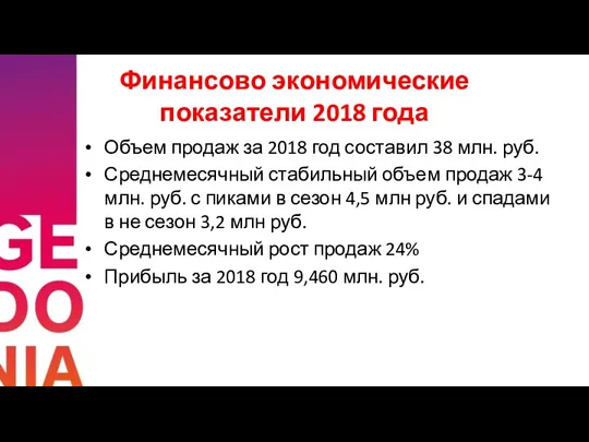 Финансово экономические показатели 2018 года Объем продаж за 2018 год