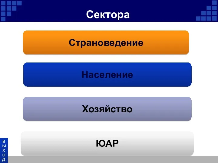 Сектора Страноведение Население Хозяйство ЮАР выход