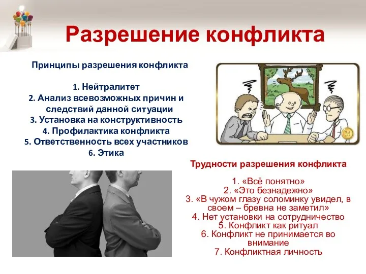 Разрешение конфликта Трудности разрешения конфликта 1. «Всё понятно» 2. «Это