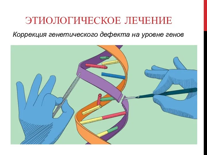 ЭТИОЛОГИЧЕСКОЕ ЛЕЧЕНИЕ Коррекция генетического дефекта на уровне генов