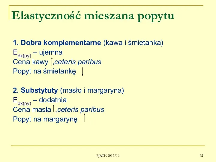 PJATK 2015/16 Elastyczność mieszana popytu 1. Dobra komplementarne (kawa i