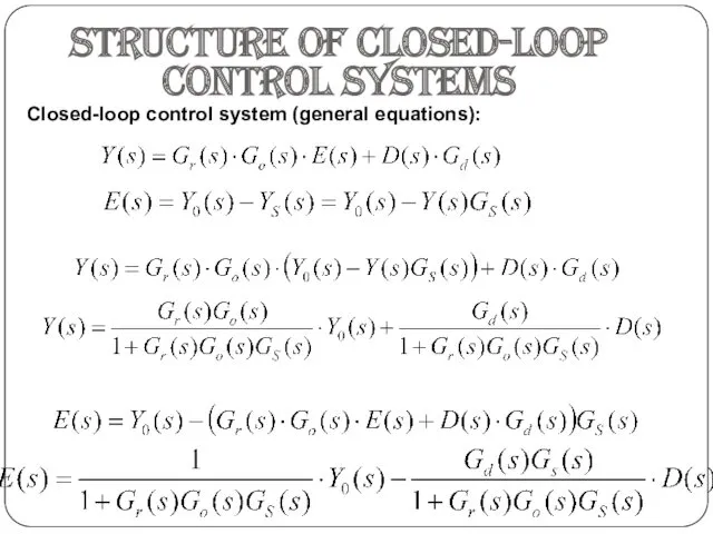 Structure of closed-loop control systems Closed-loop control system (general equations):
