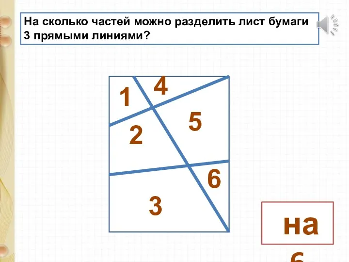 На сколько частей можно разделить лист бумаги 3 прямыми линиями?