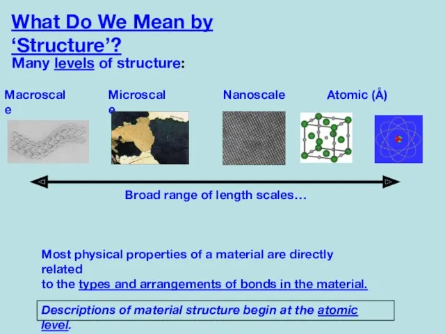 What Do We Mean by ‘Structure’? Many levels of structure: