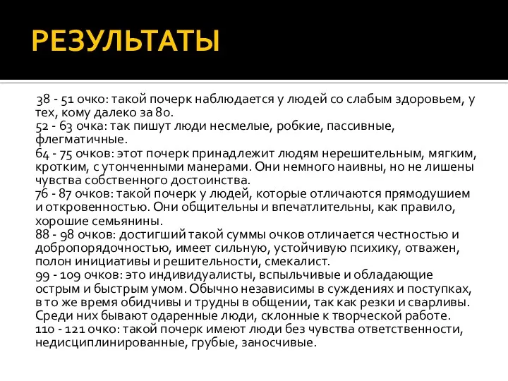 РЕЗУЛЬТАТЫ 38 - 51 очко: такой почерк наблюдается у людей