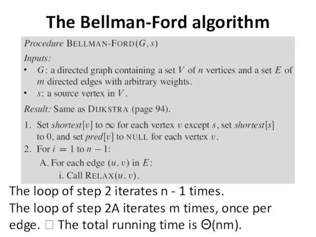 The Bellman-Ford algorithm The loop of step 2 iterates n