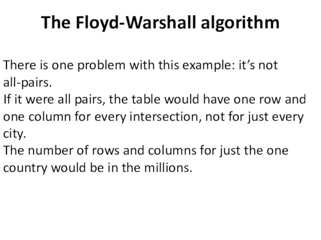 The Floyd-Warshall algorithm There is one problem with this example: