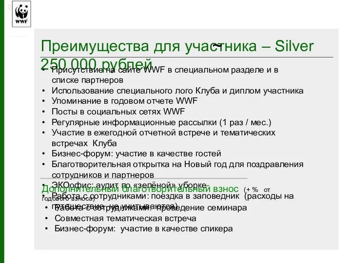 Преимущества для участника – Silver 250 000 рублей ~ Присутствие