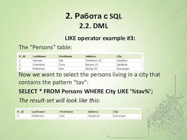 2. Работа с SQL 2.2. DML LIKE operator example #3: