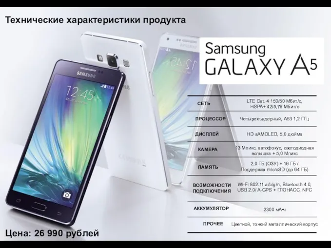 Технические характеристики продукта Цена: 26 990 рублей