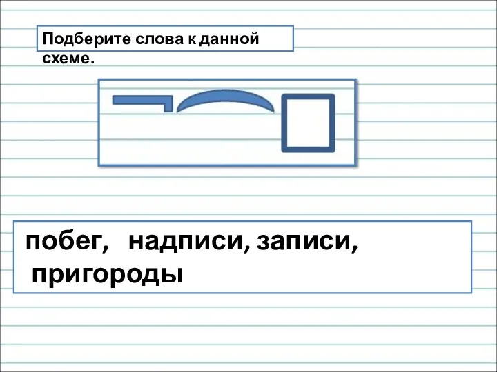 Подберите слова к данной схеме. побег, надписи, записи, пригороды