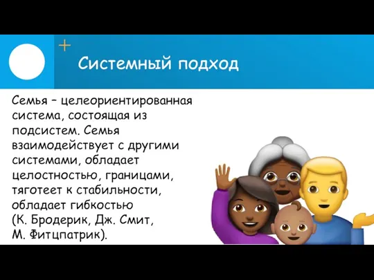 Системный подход Семья – целеориентированная система, состоящая из подсистем. Семья