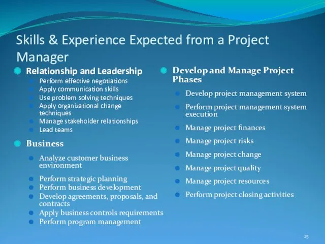 Skills & Experience Expected from a Project Manager Relationship and