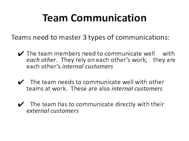 Team Communication Teams need to master 3 types of communications: