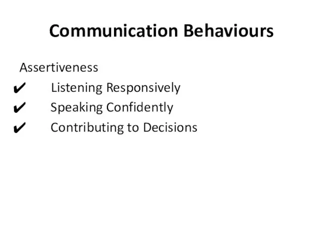 Communication Behaviours Assertiveness Listening Responsively Speaking Confidently Contributing to Decisions