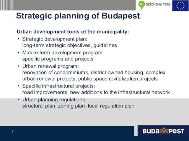 Strategic planning of Budapest Urban development tools of the municipality: