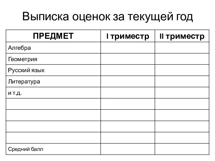 Выписка оценок за текущей год