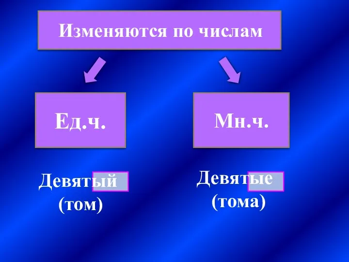 Изменяются по числам Ед.ч. Мн.ч. Девятый (том) Девятые (тома)