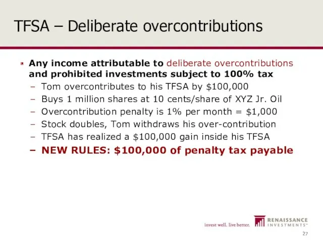 TFSA – Deliberate overcontributions Any income attributable to deliberate overcontributions