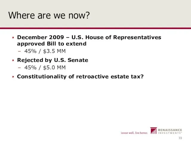 Where are we now? December 2009 – U.S. House of