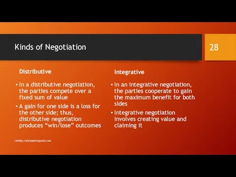 Kinds of Negotiation Distributive In a distributive negotiation, the parties
