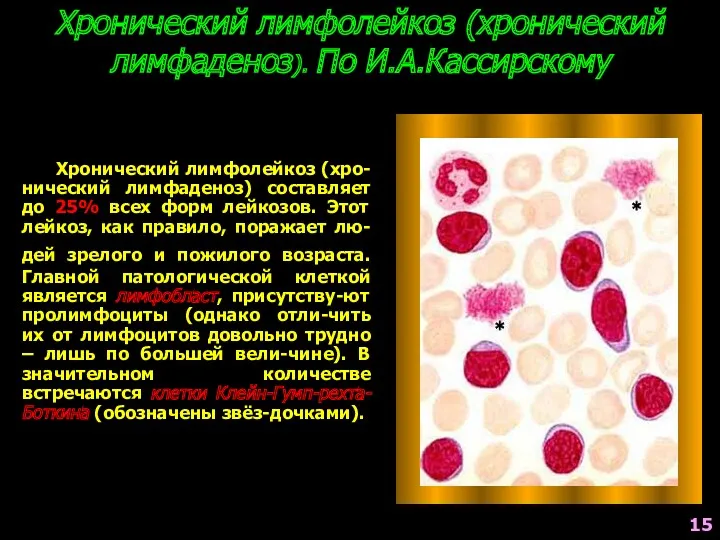 Хронический лимфолейкоз (хро-нический лимфаденоз) составляет до 25% всех форм лейкозов.