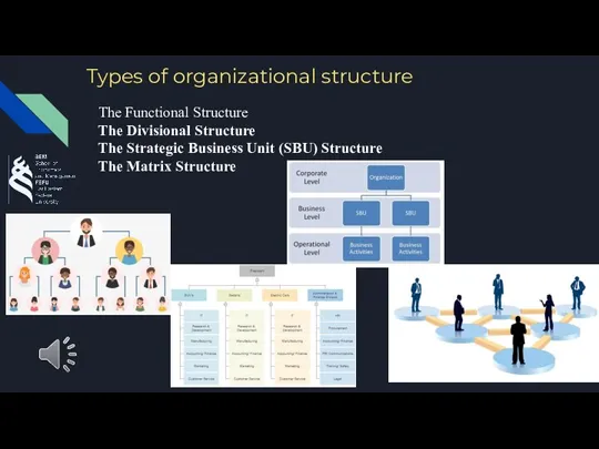 Types of organizational structure The Functional Structure The Divisional Structure The Strategic Business