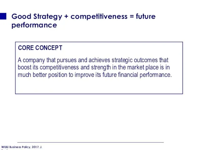 Good Strategy + competitiveness = future performance CORE CONCEPT A