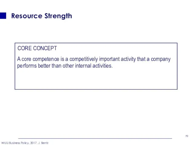 Resource Strength CORE CONCEPT A core competence is a competitively