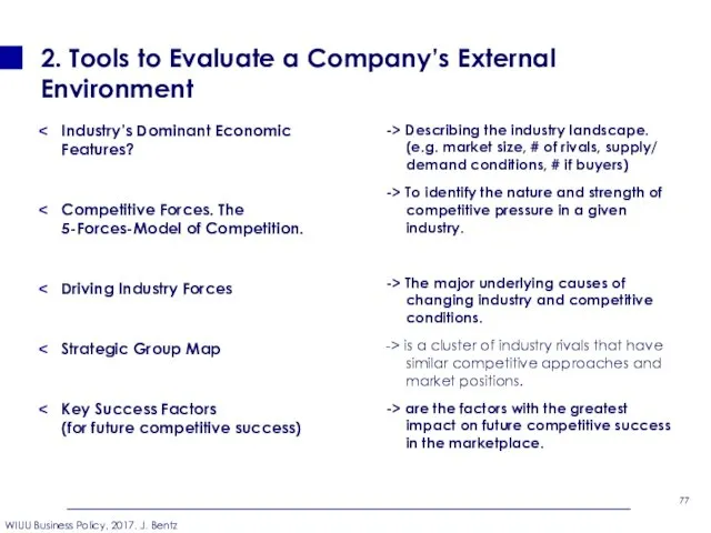 2. Tools to Evaluate a Company’s External Environment Industry’s Dominant
