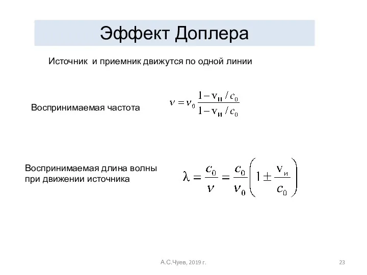 Эффект Доплера А.С.Чуев, 2019 г. Источник и приемник движутся по