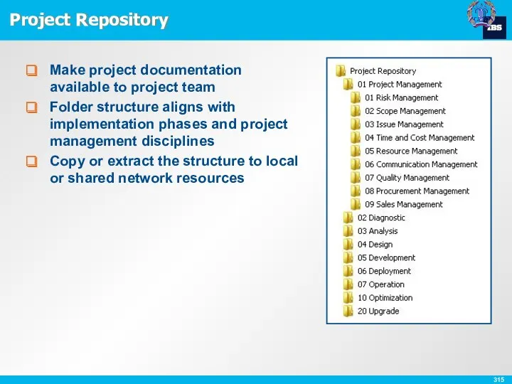 Project Repository Make project documentation available to project team Folder