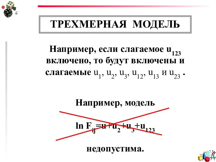 ТРЕХМЕРНАЯ МОДЕЛЬ Например, если слагаемое u123 включено, то будут включены