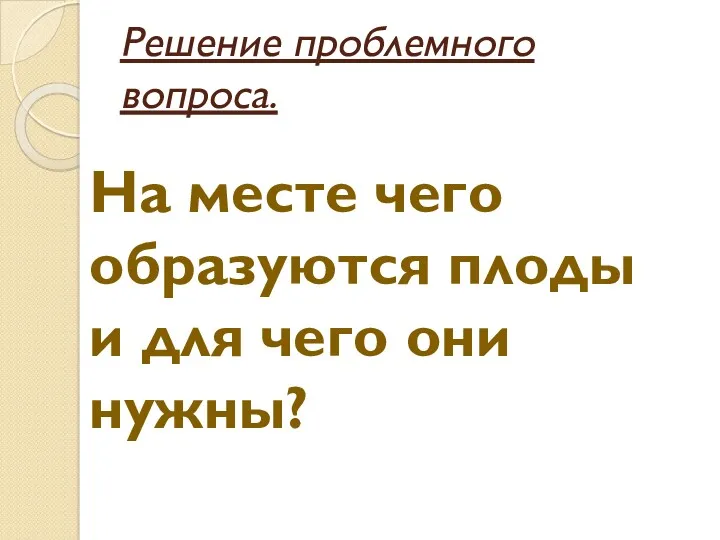 Решение проблемного вопроса. На месте чего образуются плоды и для чего они нужны?