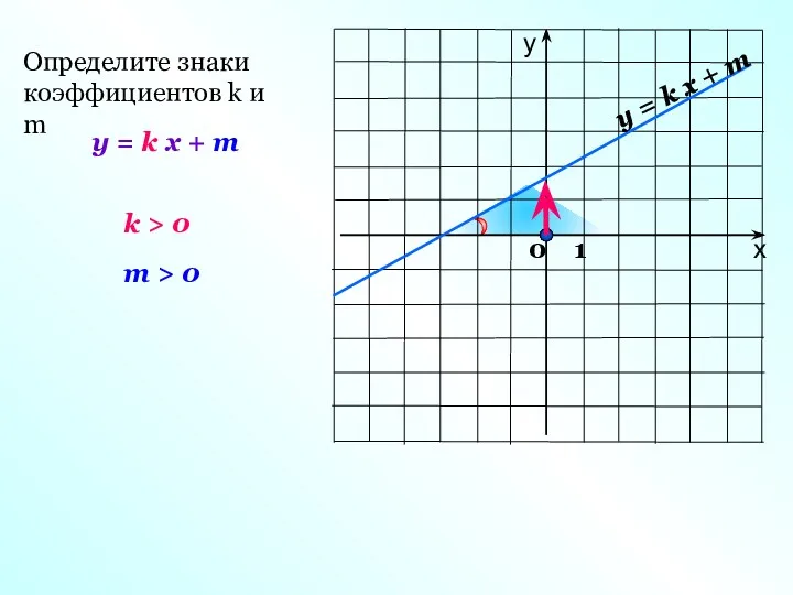 y = k x + m Определите знаки коэффициентов k