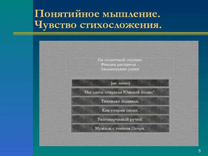 Понятийное мышление. Чувство стихосложения.