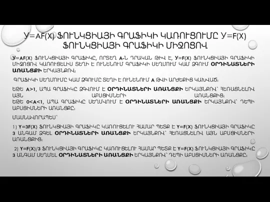 У=AF(X) ՖՈՒՆԿՑԻԱՅԻ ԳՐԱՖԻԿԻ ԿԱՌՈՒՑՈՒՄԸ У=F(X) ՖՈՒՆԿՑԻԱՅԻ ԳՐԱՖԻԿԻ ՄԻՋՈՑՈՎ У=AF(X) ՖՈՒՆԿՑԻԱՅԻ