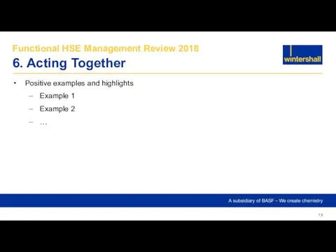 Functional HSE Management Review 2018 6. Acting Together Positive examples and highlights Example