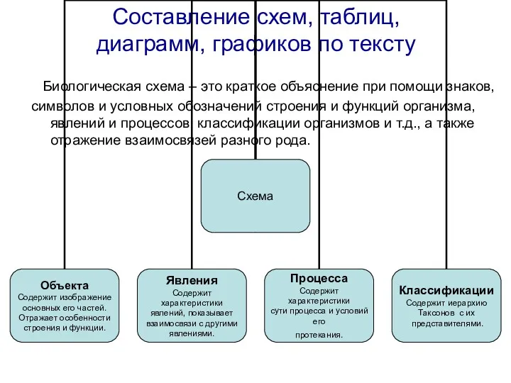 Составление схем, таблиц, диаграмм, графиков по тексту Биологическая схема –