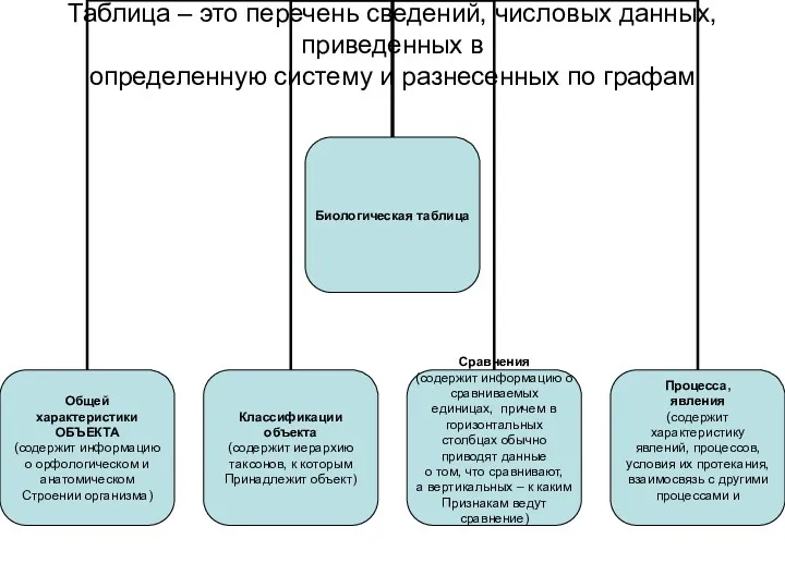 Таблица – это перечень сведений, числовых данных, приведенных в определенную систему и разнесенных по графам