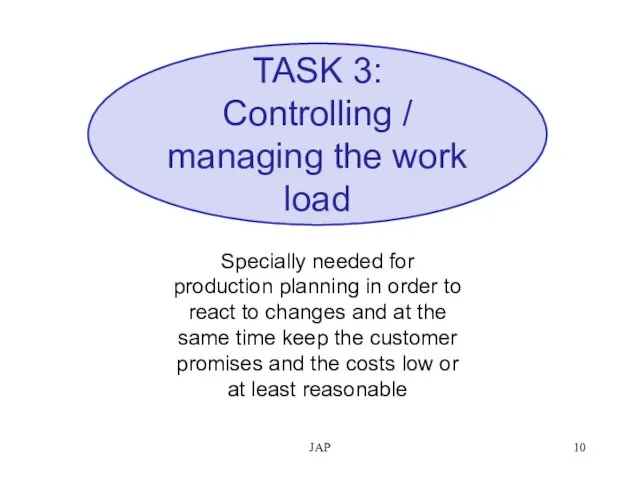 JAP TASK 3: Controlling / managing the work load Specially