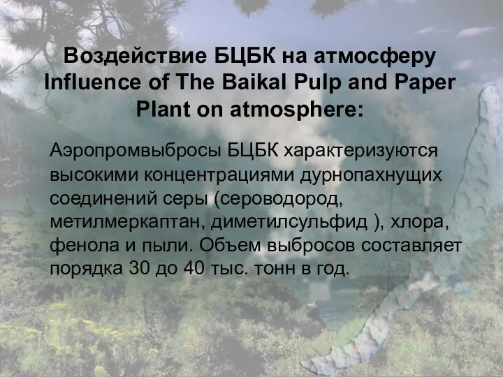 Воздействие БЦБК на атмосферу Influence of The Baikal Pulp and