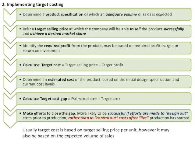 2. Implementing target costing Usually target cost is based on