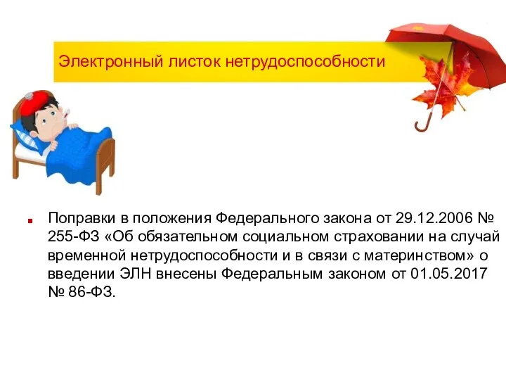 Электронный листок нетрудоспособности Поправки в положения Федерального закона от 29.12.2006